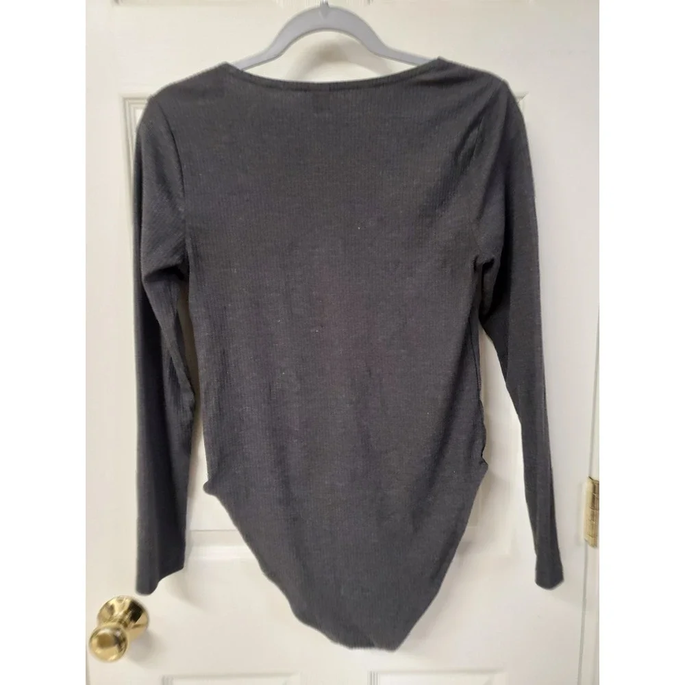Old Navy Ribbed Square Neck Long Sleeve Bodysuit Dark Gray Size L - Picture 4 of 7